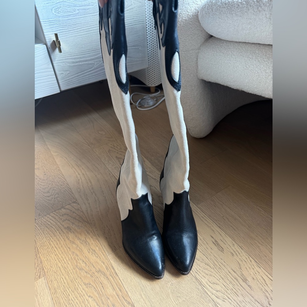 Isabel Marant Black & White Knee high western boots - Picture 2 of 4